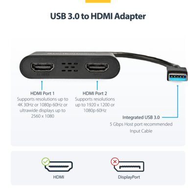 Tarjeta de video Externa USB 3.0 a HDMI Doble - 4K 30Hz